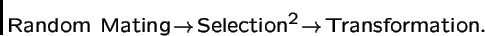 \begin{displaymath}\mbox{Random Mating} \!\rightarrow\! \mbox{Selection}^2 \!\rightarrow\!\mbox{Transformation} .
\end{displaymath}